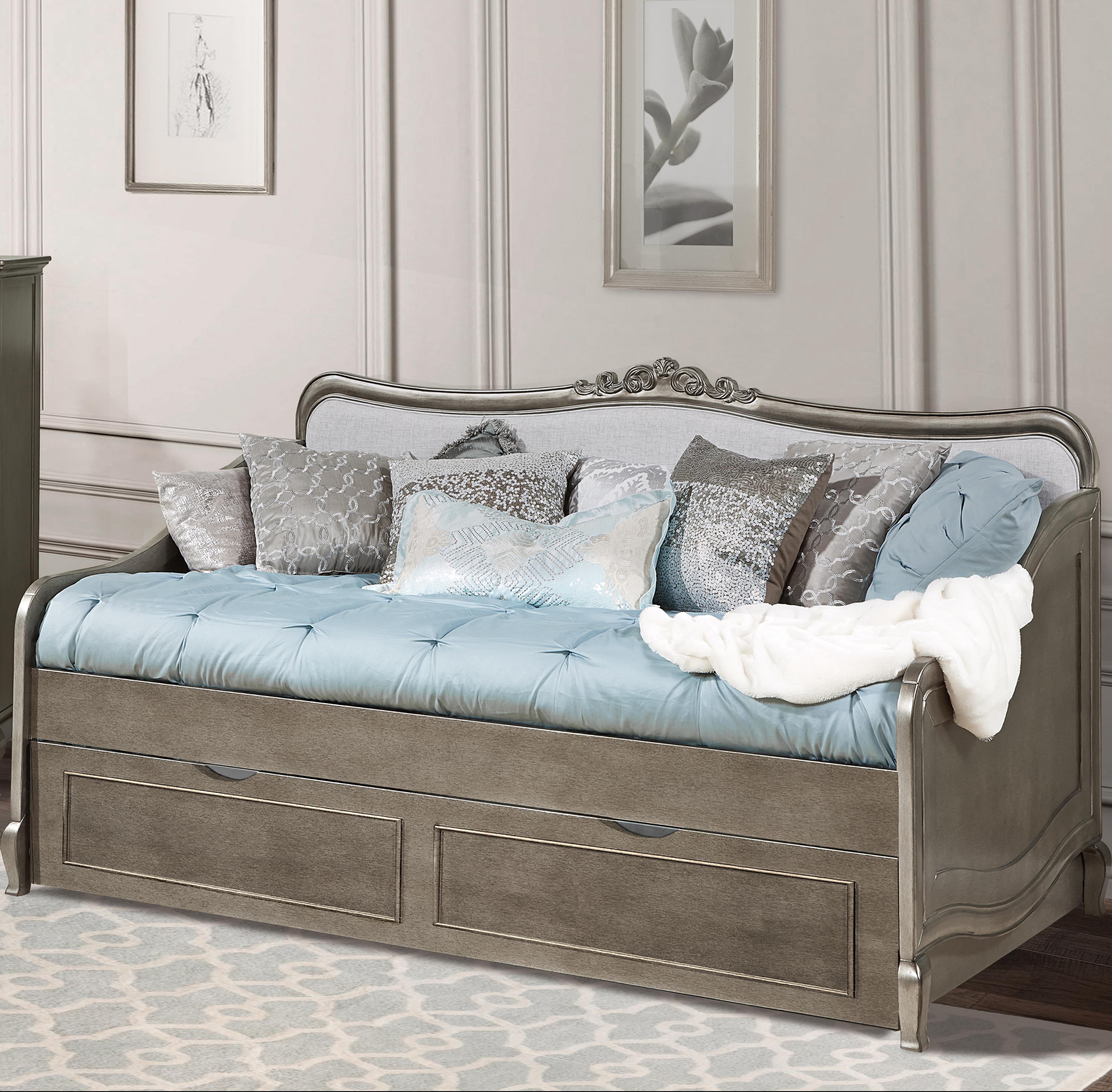 NE Kids Kensington Elizabeth Daybed with Trundle and Scroll Carving